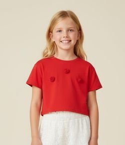 Camiseta Box Infantil com Aplicação de Flores em Crochê - Tam 5 a 14 Anos