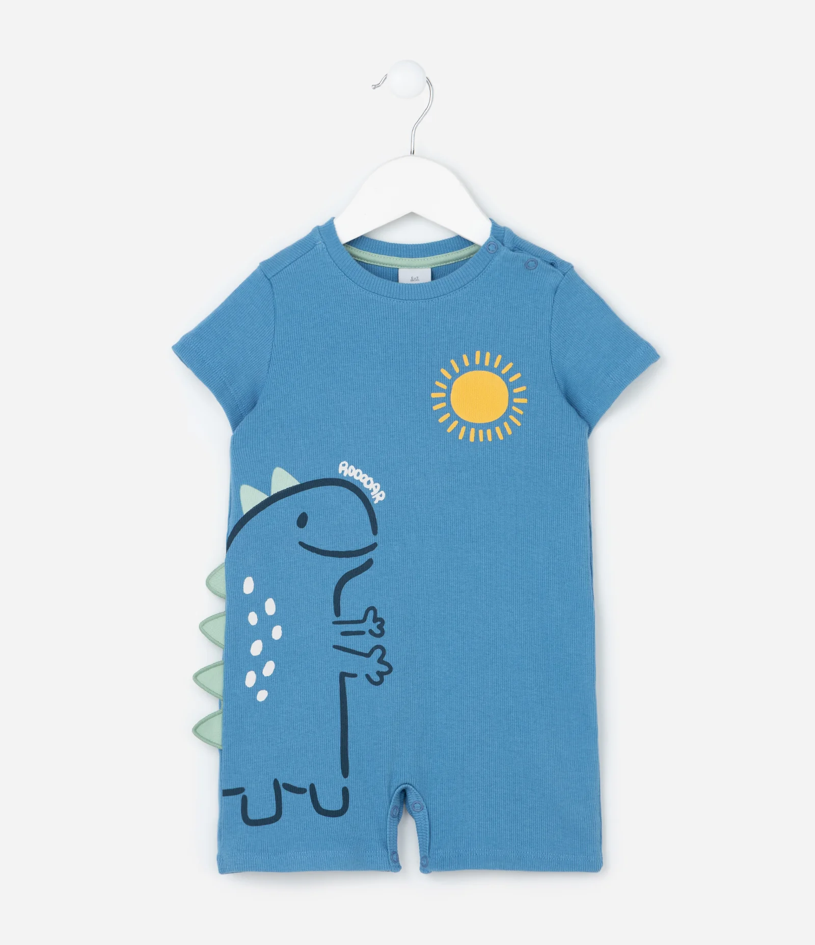 Macaquinho Infantil em Algodão com Estampa de Dinossauro - Tam 0 a 18 Meses Azul 1