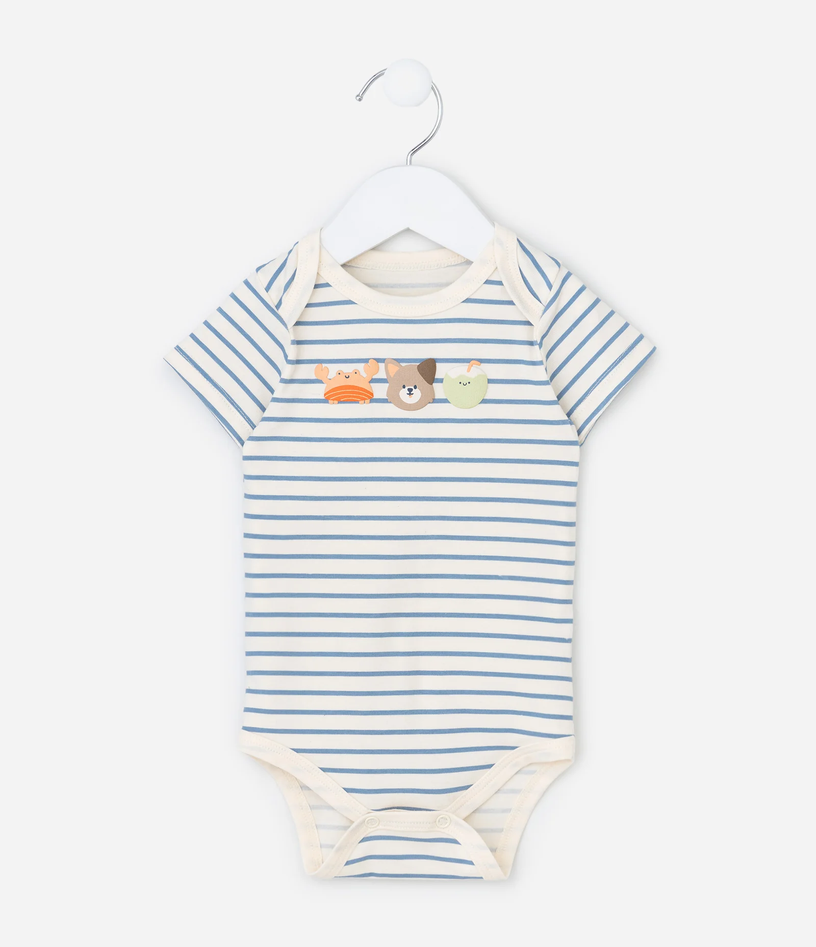 Body Infantil com Estampa Animais Listrado - Tam 0 a 18 meses Branco/Azul 1