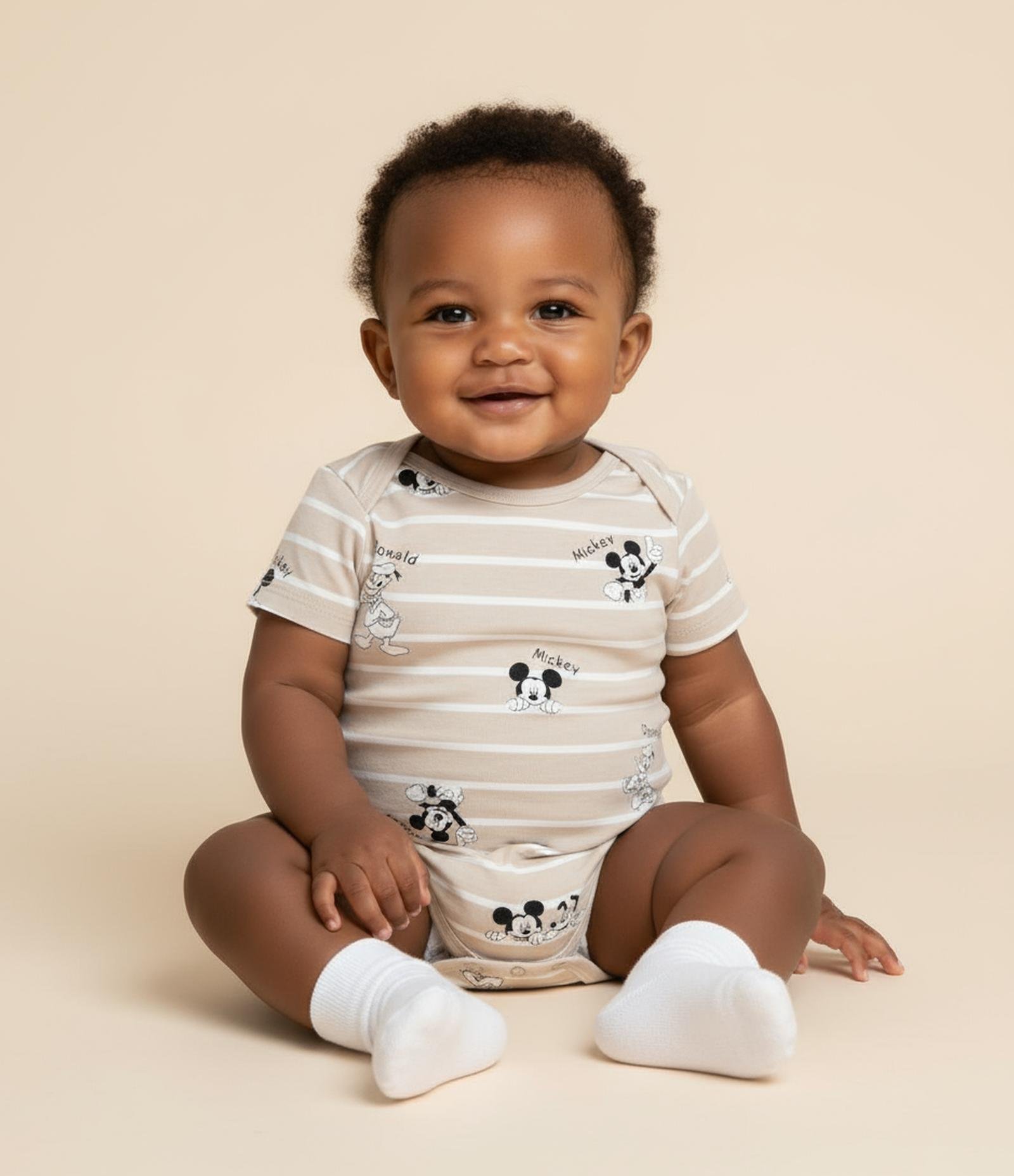 Body Infantil com Estampa de Listras Mickey - Tam 0 a 18 Meses Cinza 1