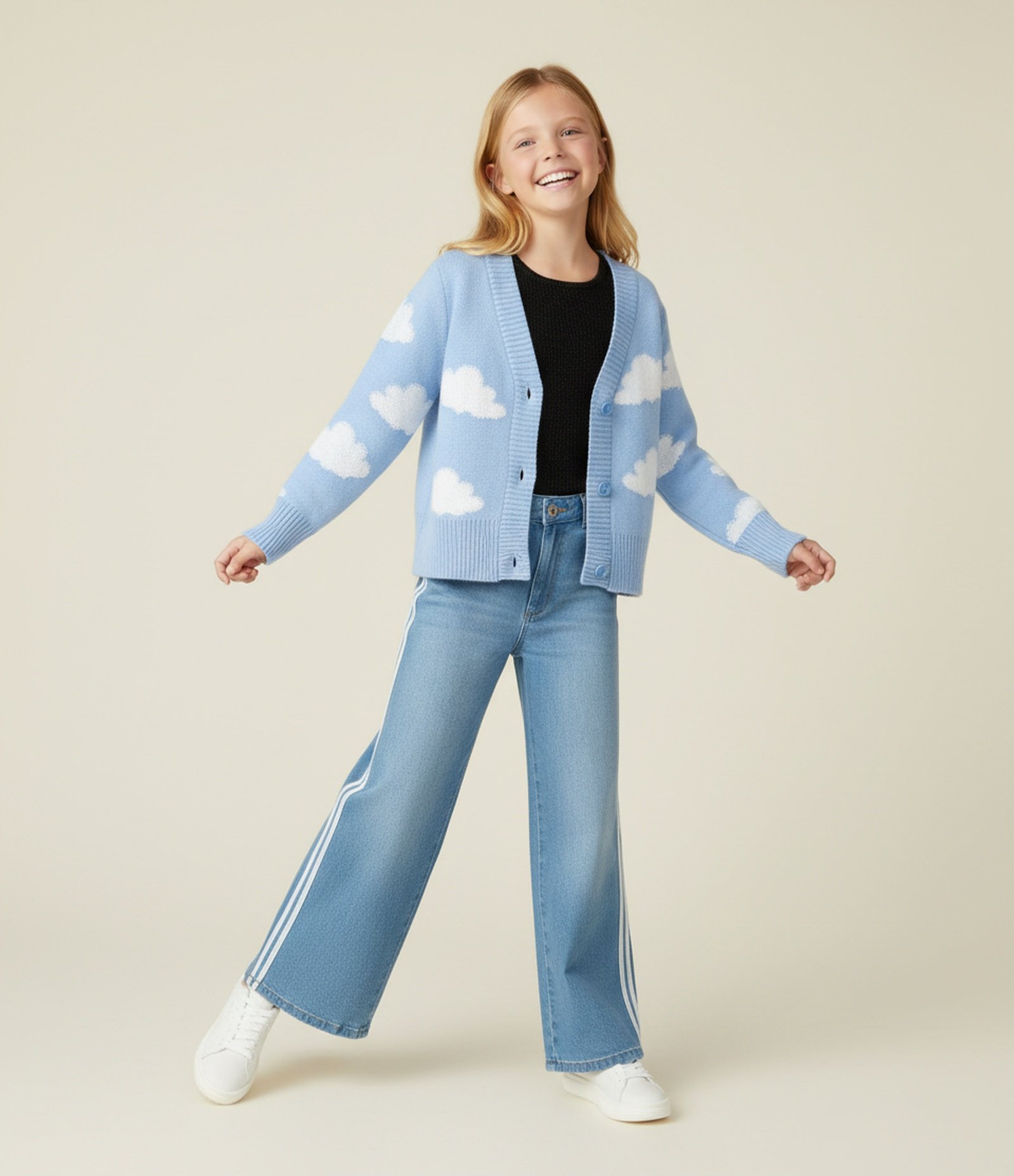 Cardigan Infantil em Viscose de Nuvem com Chenille - Tam 5 A 14 Anos Azul 1