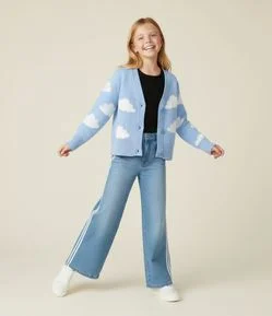 Cardigan Infantil em Viscose de Nuvem com Chenille - Tam 5 A 14 Anos