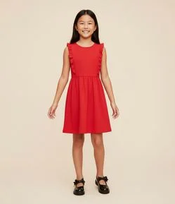 Vestido Infantil em Anarruga com Lacinho Aplicado - Tam 5 a 14 Anos