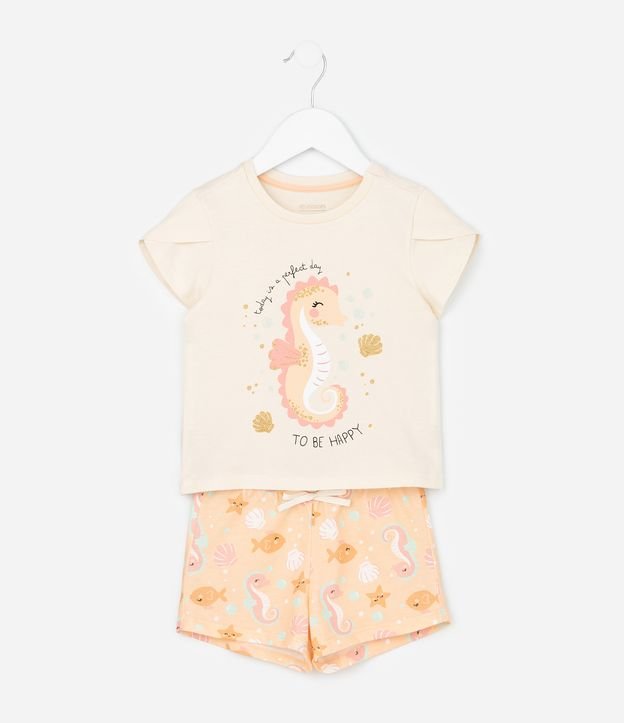 Pijama Curto Infantil em Algodão com Estampa de Cavalo Marinho - Tam 2 a 4 Anos