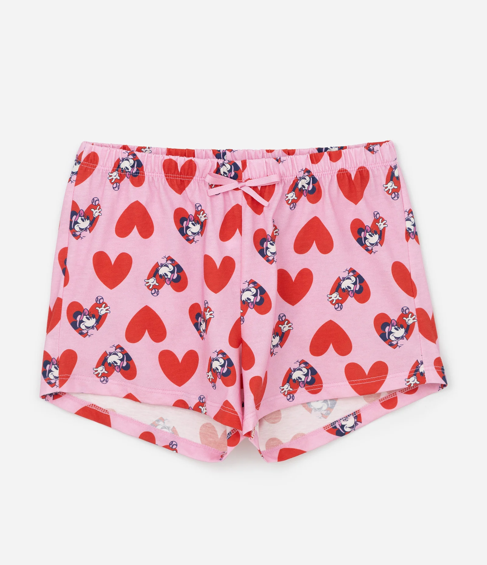 Pijama Curto Infantil com Estampa de Corações e Minnie - Tam 5 a 14 anos Bege/Rosa/Vermelho 4