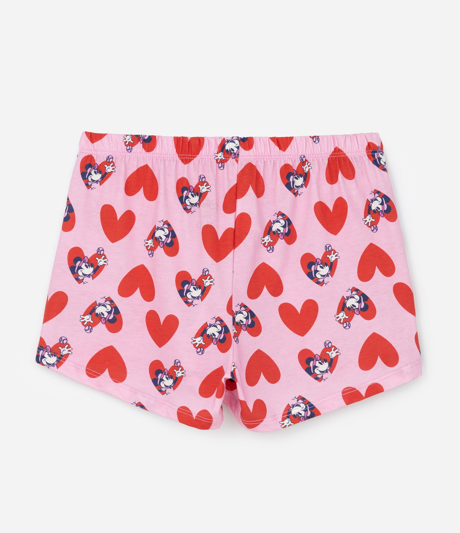 Pijama Curto Infantil com Estampa de Corações e Minnie - Tam 5 a 14 anos Bege/Rosa/Vermelho 5