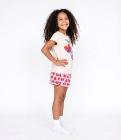Pijama Curto Infantil com Estampa de Corações e Minnie - Tam 5 a 14 anos