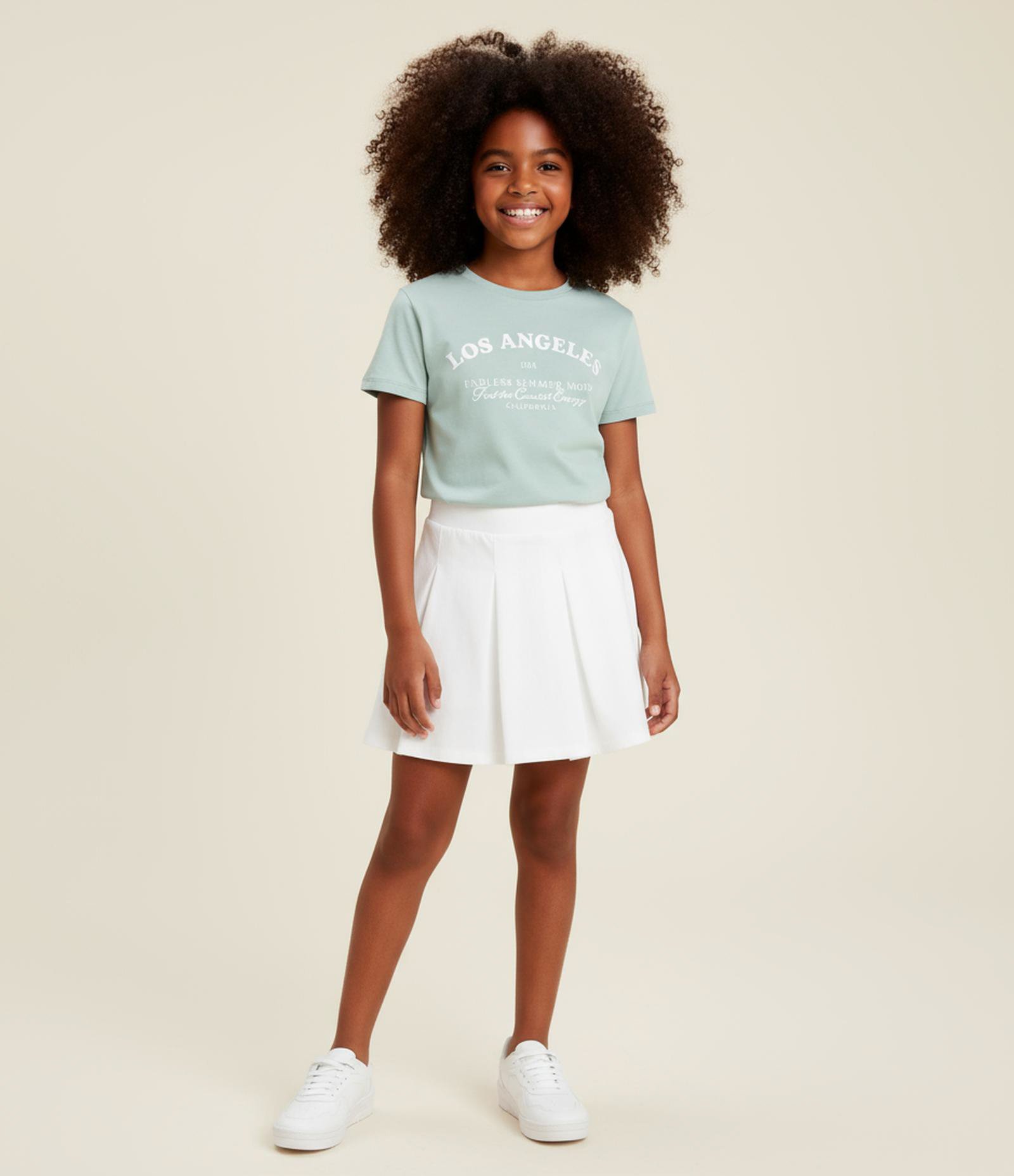 Short Saia Infantil com Pregas - Tam 5 a 14 Anos Branco 1