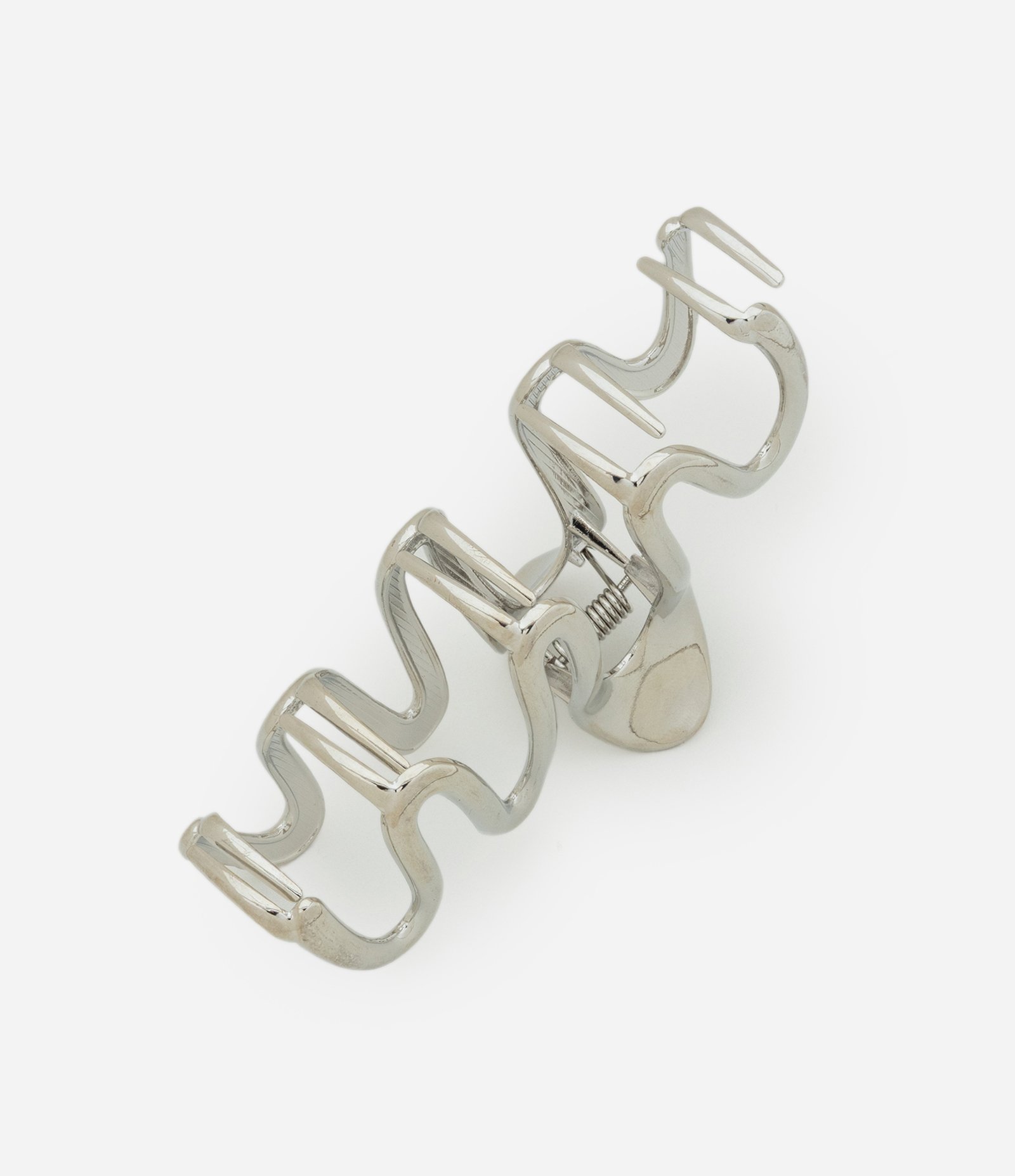 Piranha de Cabelo em Metal com Forma de Ondas Assimétricas Prata 2