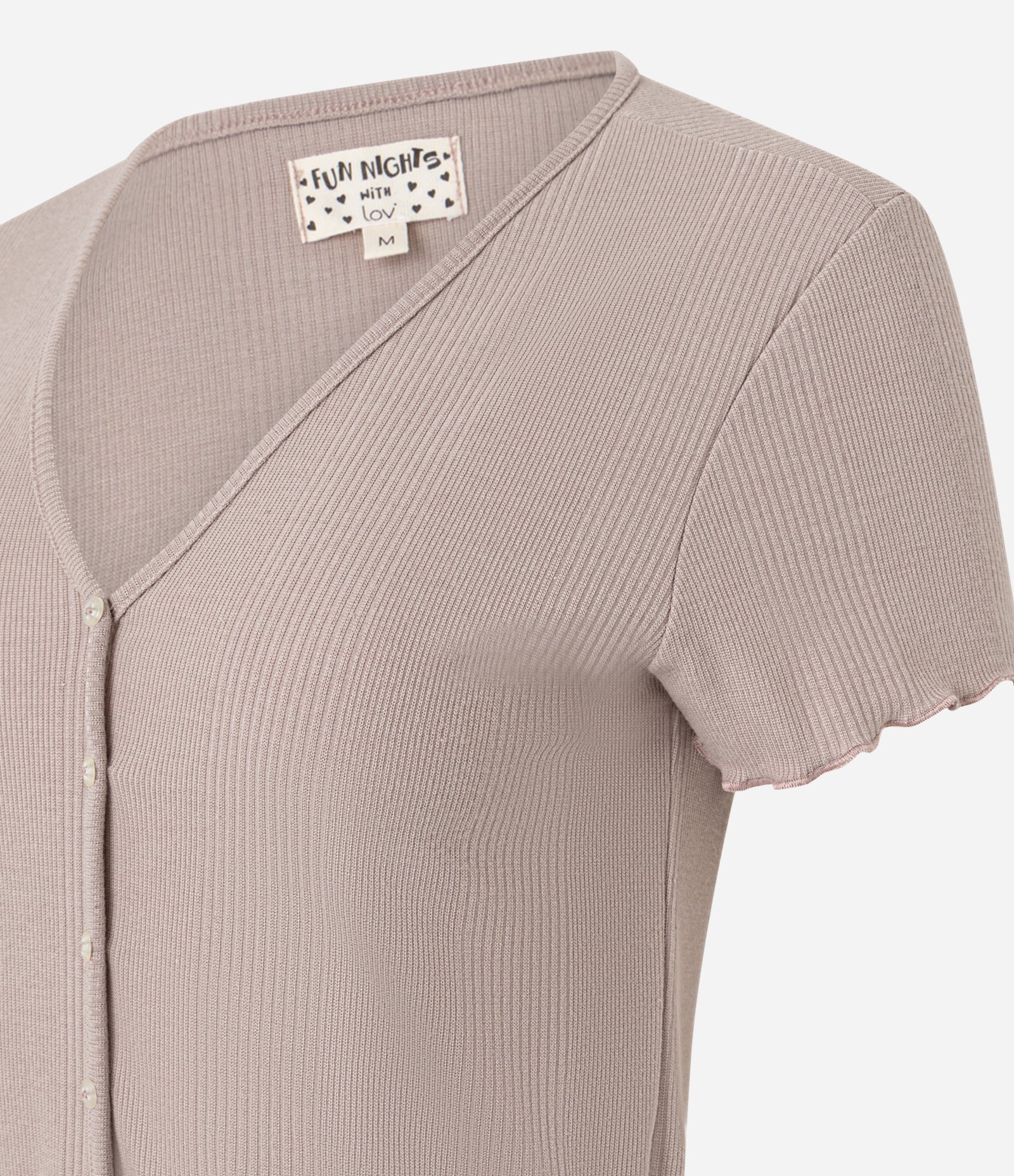 Pijama Short Doll em Ribana com Botões e Barra Frufru Bege 3