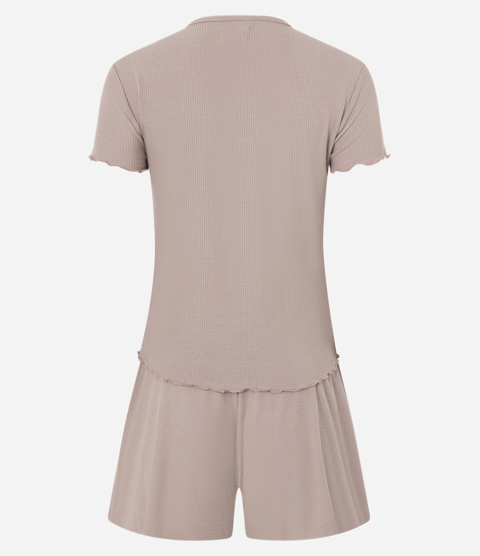 Pijama Short Doll em Ribana com Botões e Barra Frufru Bege 4