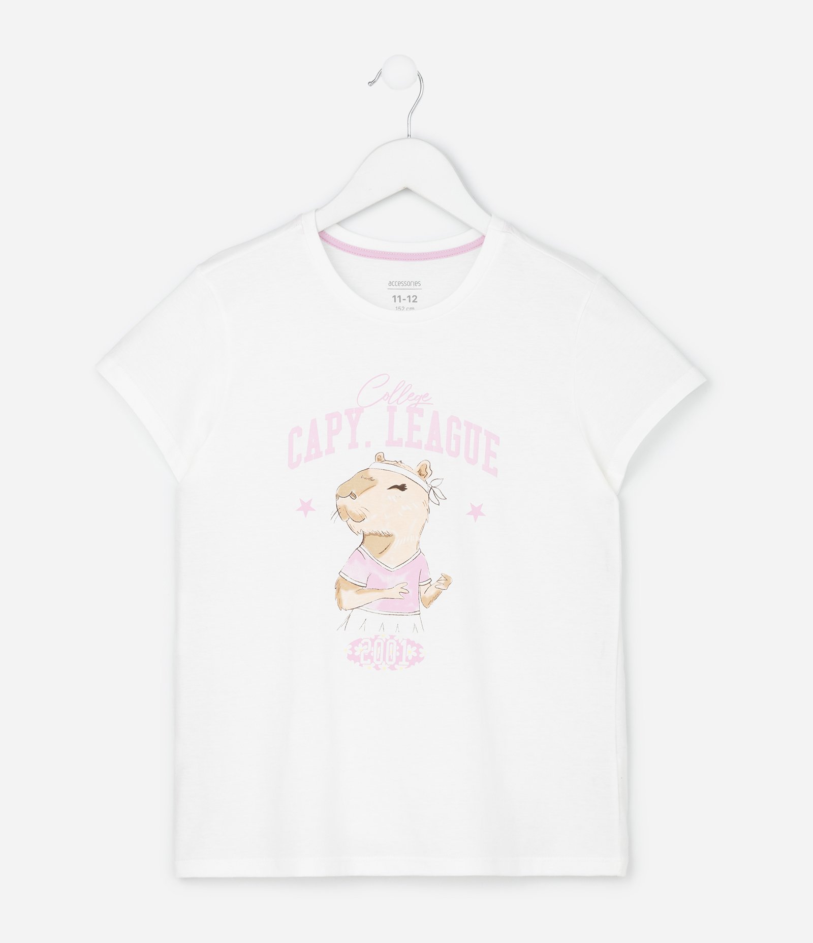 Pijama Curto Infantil com Estampa de Flores e Capivara - Tam 5 a 16 anos Branco/Rosa 2