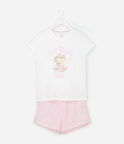Pijama Curto Infantil com Estampa de Flores e Capivara - Tam 5 a 16 anos