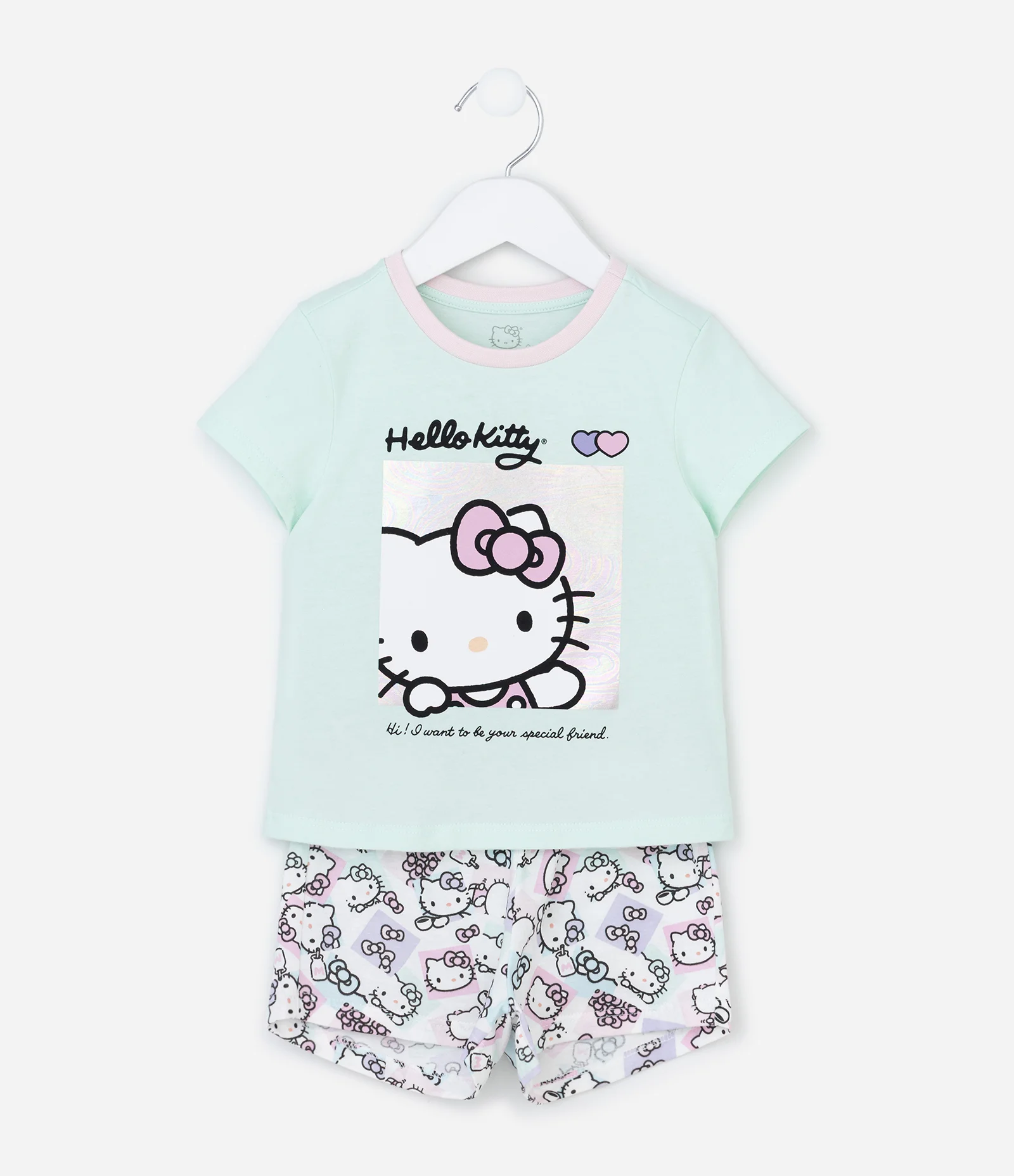 Pijama Curto Infantil em Algodão com Estampa Hello Kitty – Tam 2 a 6 Anos Multicores 1