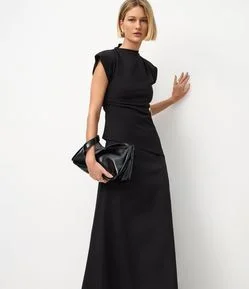 Saia Midi Evasê em Bengaline com Recorte Frontal