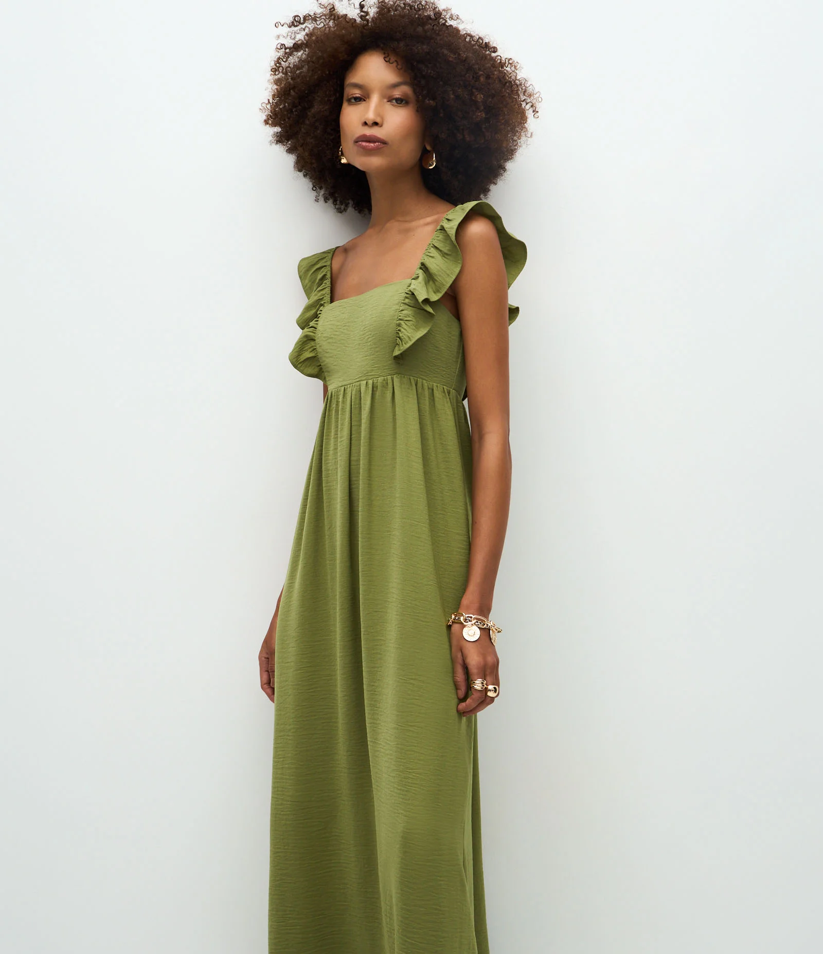 Vestido Midi Evasê Airflow com Babadinho nas Alças Verde 1