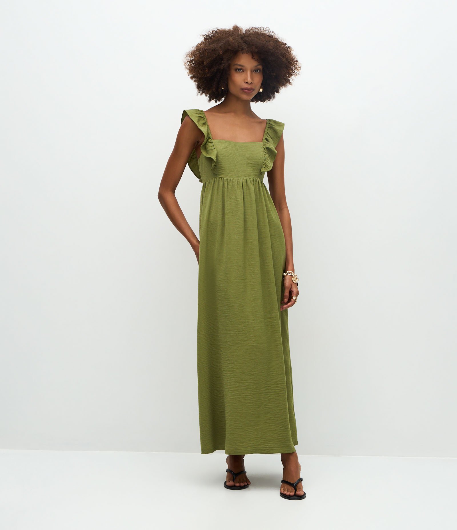Vestido Midi Evasê Airflow com Babadinho nas Alças Verde 2