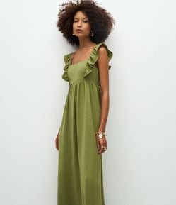 Vestido Midi Evasê Airflow com Babadinho nas Alças