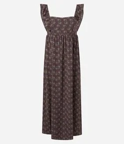 Vestido Midi em Airflow com Manga Larga e Estampa Floral