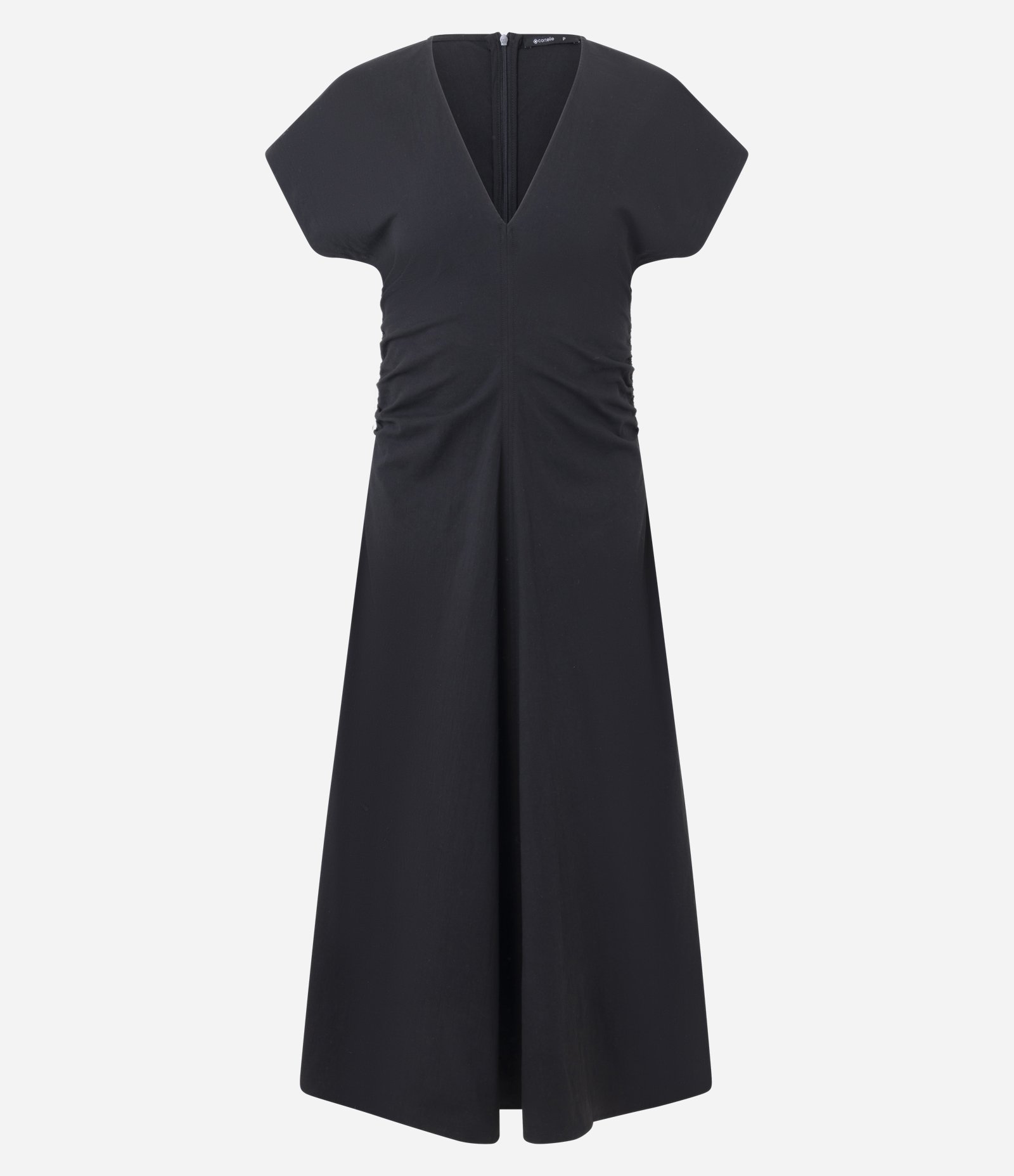 Vestido Evasê Midi com Franzidos nas Laterais Preto 5