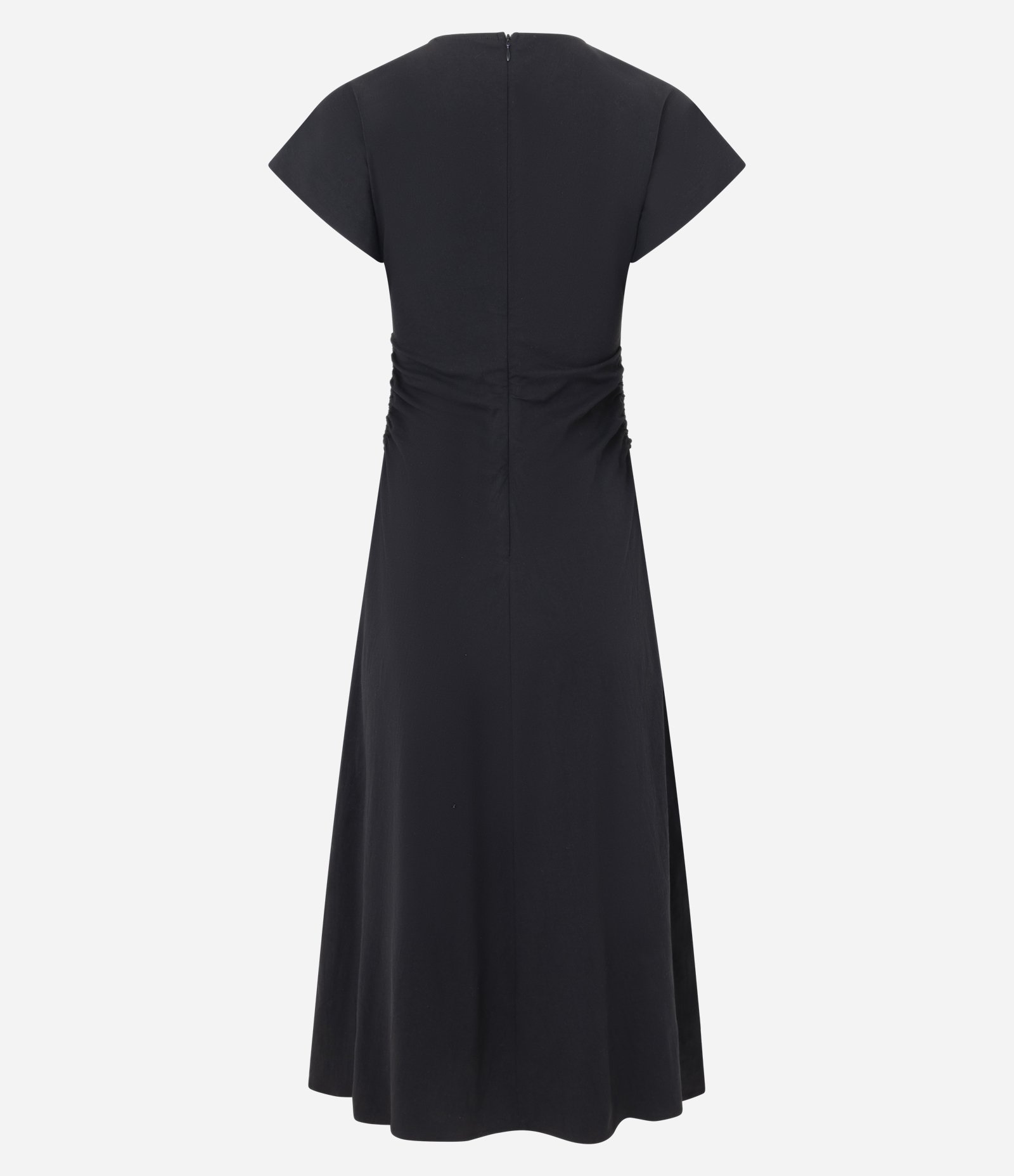 Vestido Evasê Midi com Franzidos nas Laterais Preto 6