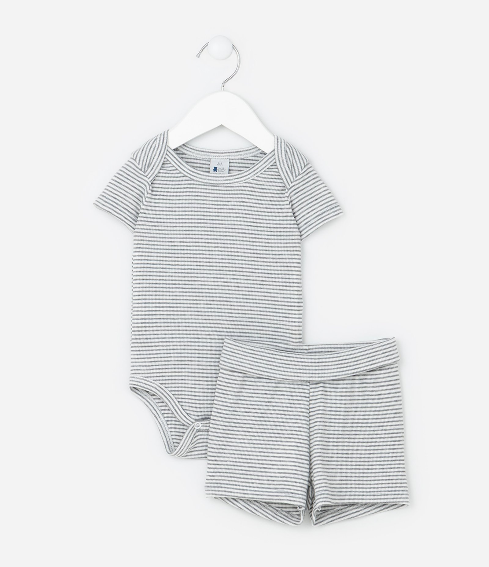 Conjunto Infantil em Ribana com Estampa de Listras - Tam 0 a 18 Meses Cinza 2