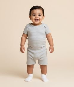 Conjunto Infantil em Ribana com Estampa de Listras - Tam 0 a 18 Meses