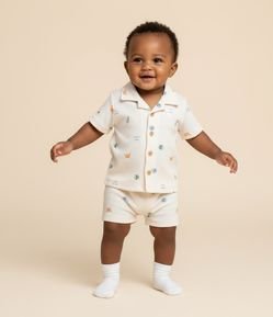 Conjunto Infantil em Anarruga com Estampa Fundo do Mar - Tam 0 a 18 Meses