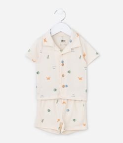 Conjunto Infantil em Anarruga com Estampa Fundo do Mar - Tam 0 a 18 Meses