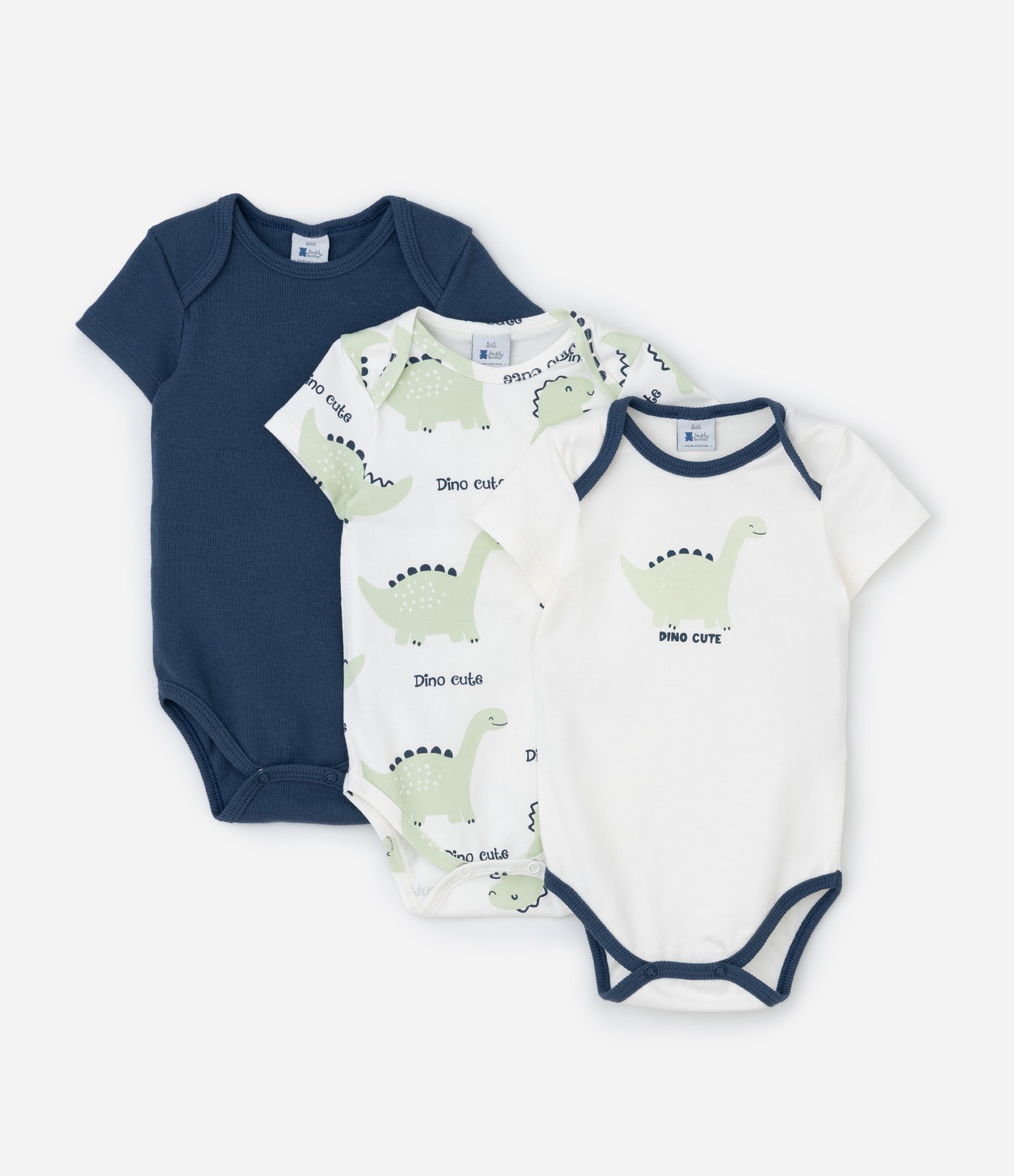 Kit 03 Bodies Dinossauro - Tam 0 a 18 Meses Azul/Verde/Branco 1