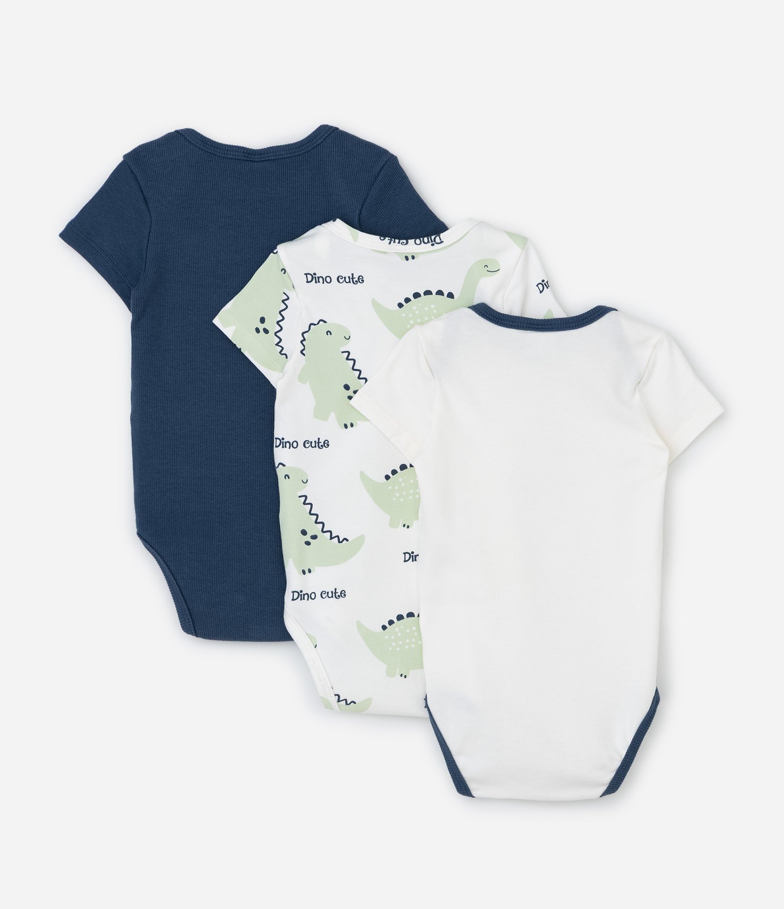 Kit 03 Bodies Dinossauro - Tam 0 a 18 Meses Azul/Verde/Branco 2