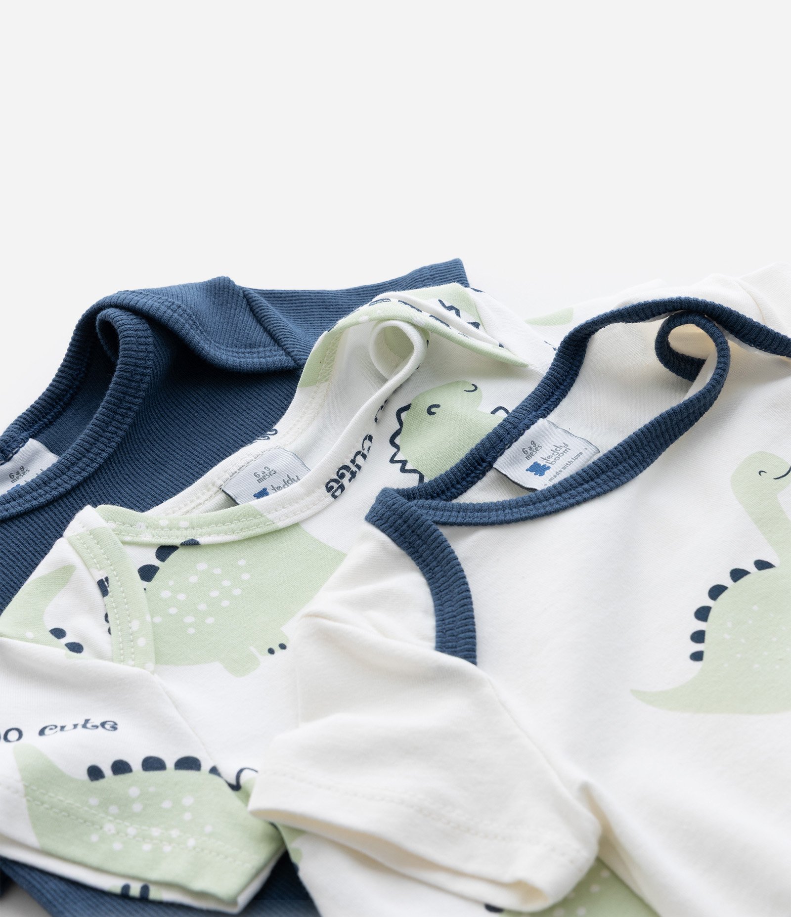 Kit 03 Bodies Dinossauro - Tam 0 a 18 Meses Azul/Verde/Branco 5