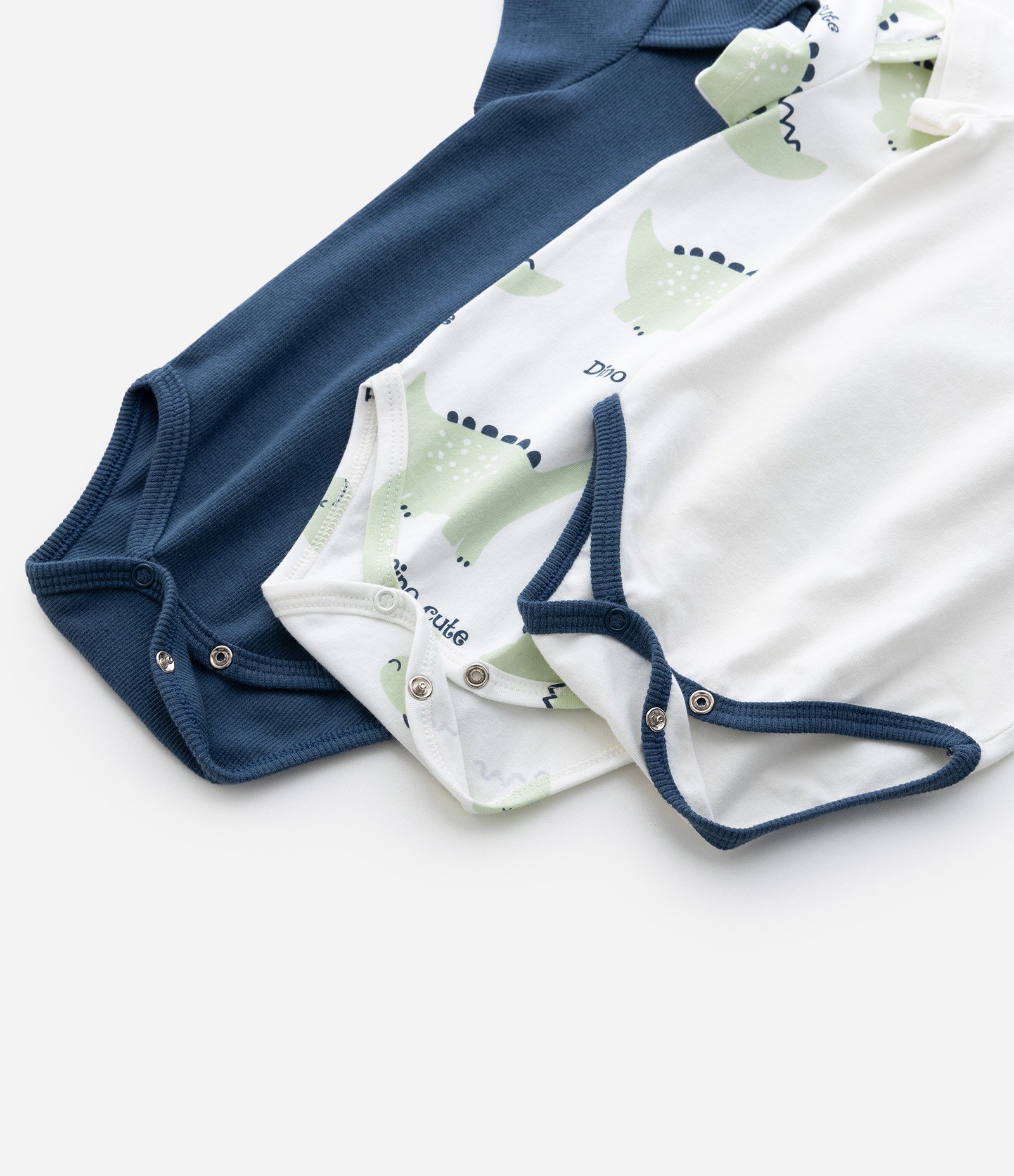 Kit 03 Bodies Dinossauro - Tam 0 a 18 Meses Azul/Verde/Branco 6