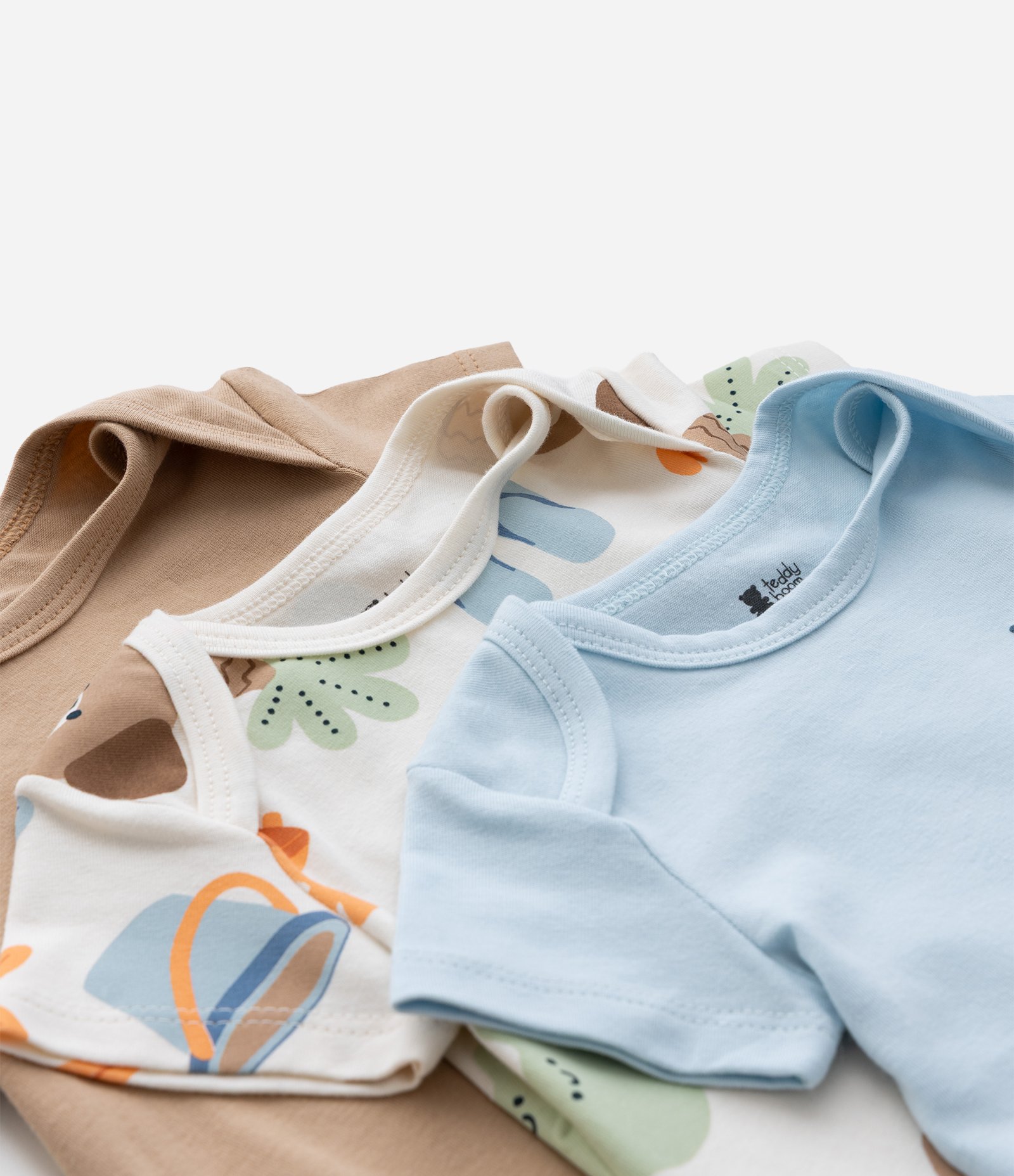 Kit 03 Bodies Infantis com Estampa Fundo do Mar - Tam RN a 18 meses Bege/Marrom/Azul 5