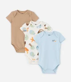 Kit 03 Bodies Infantis com Estampa Fundo do Mar - Tam RN a 18 meses