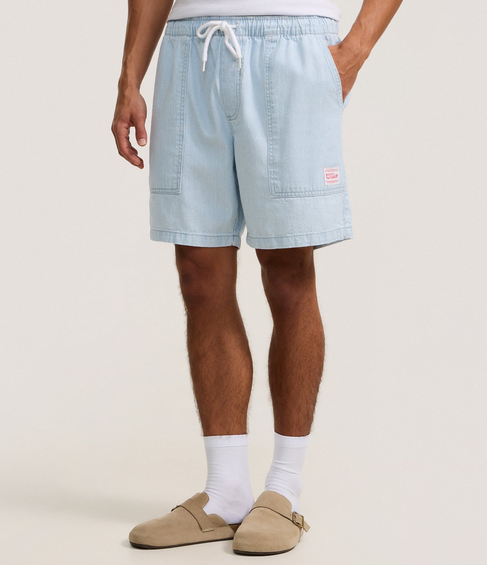 Bermuda Regular em Jeans com Cós Elástico e Estampa Listrada Azul 2