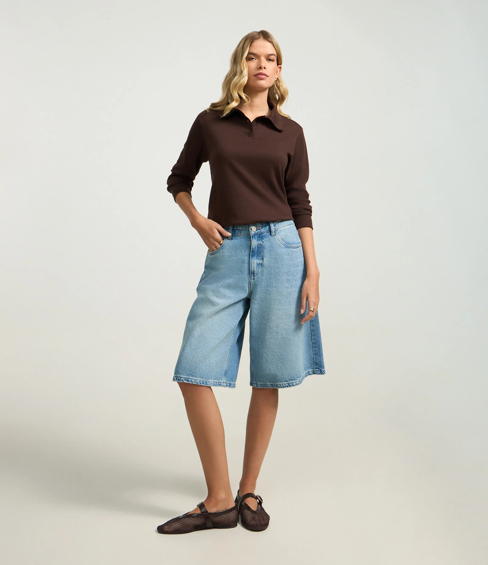 Blusa Polo em Interlock Marrom 2