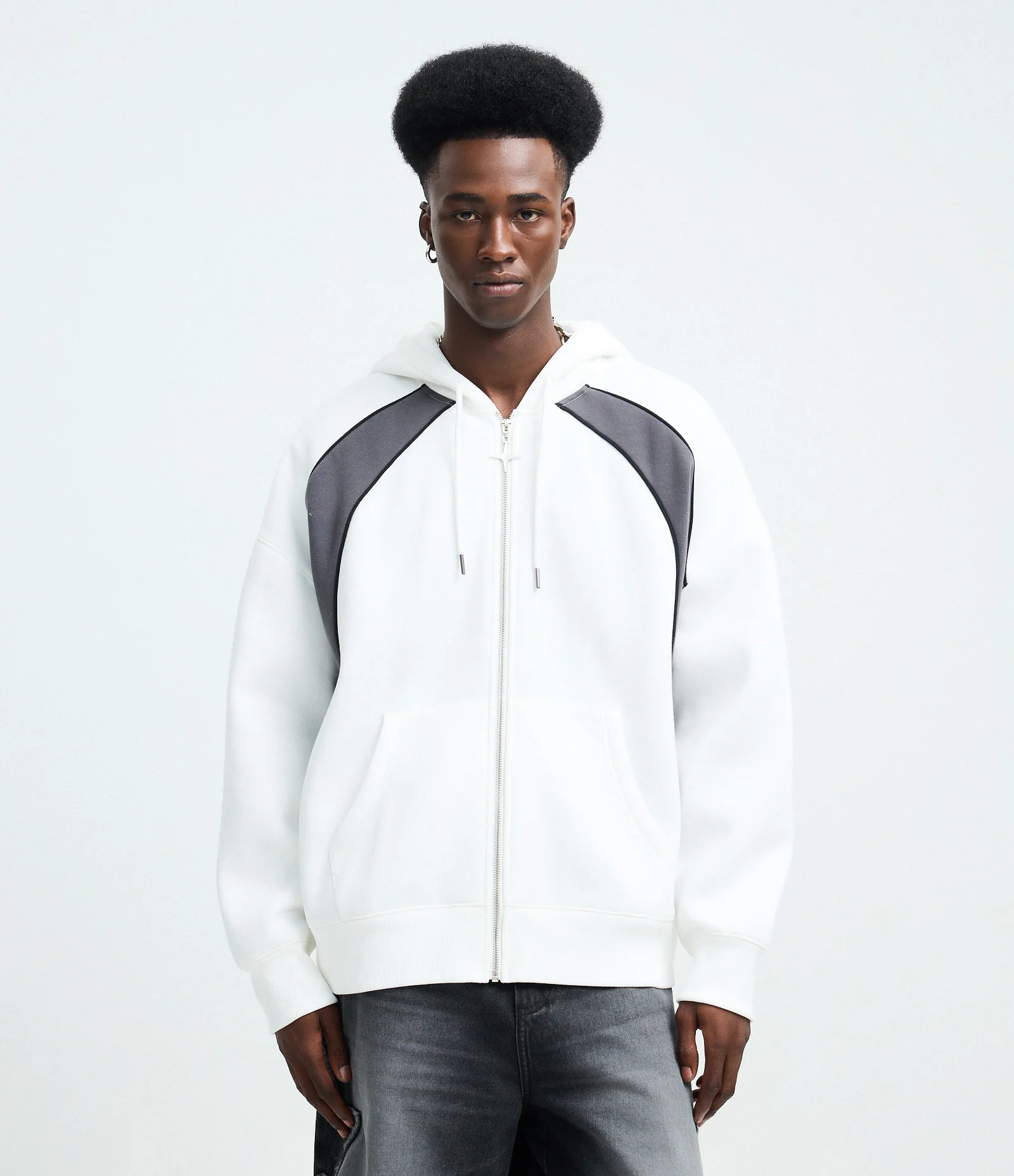 Casaco em Moletom com Recortes Contrastantes Branco 1