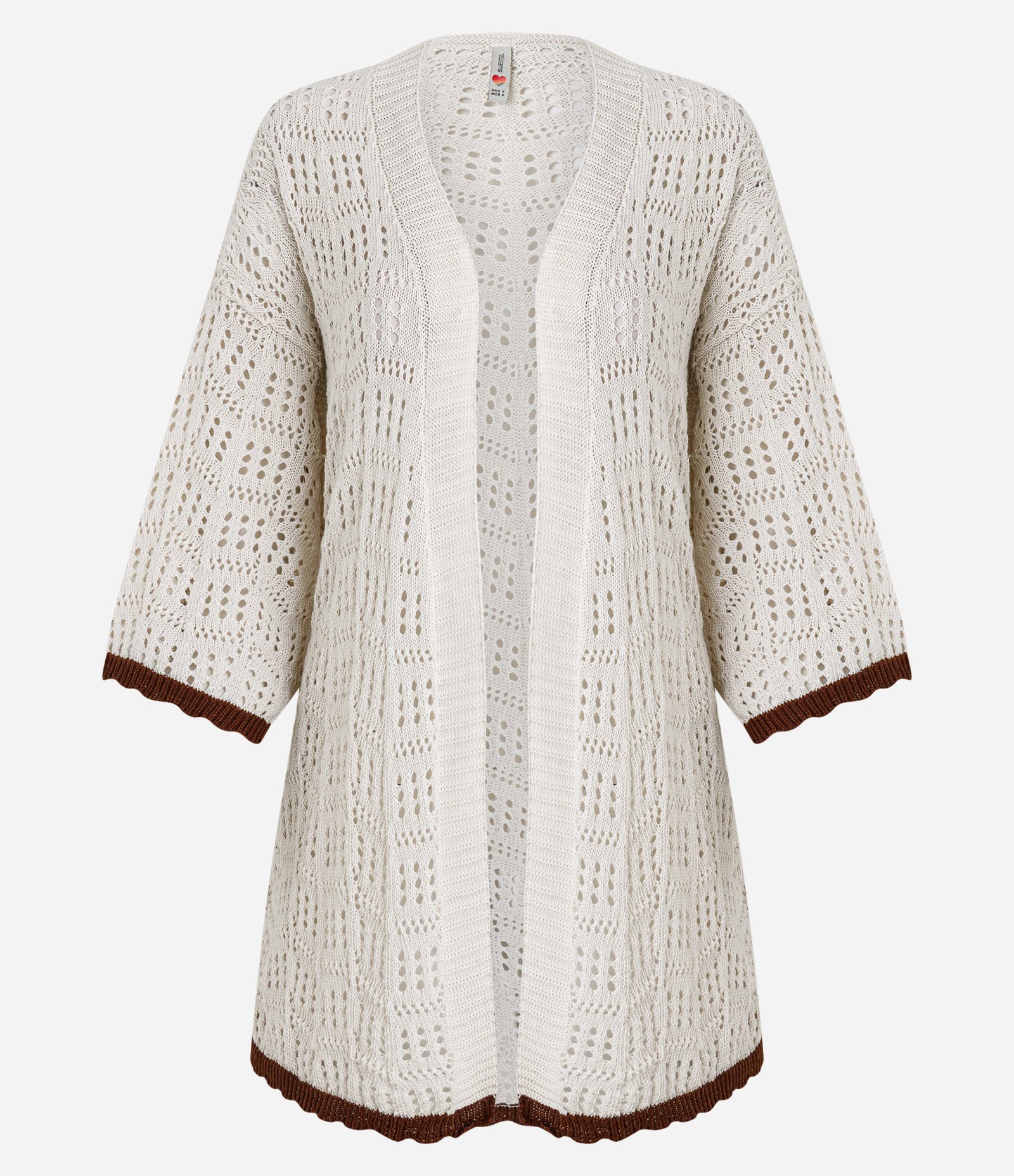 Kimono em Tricô com Barra Contrastante Bege 4