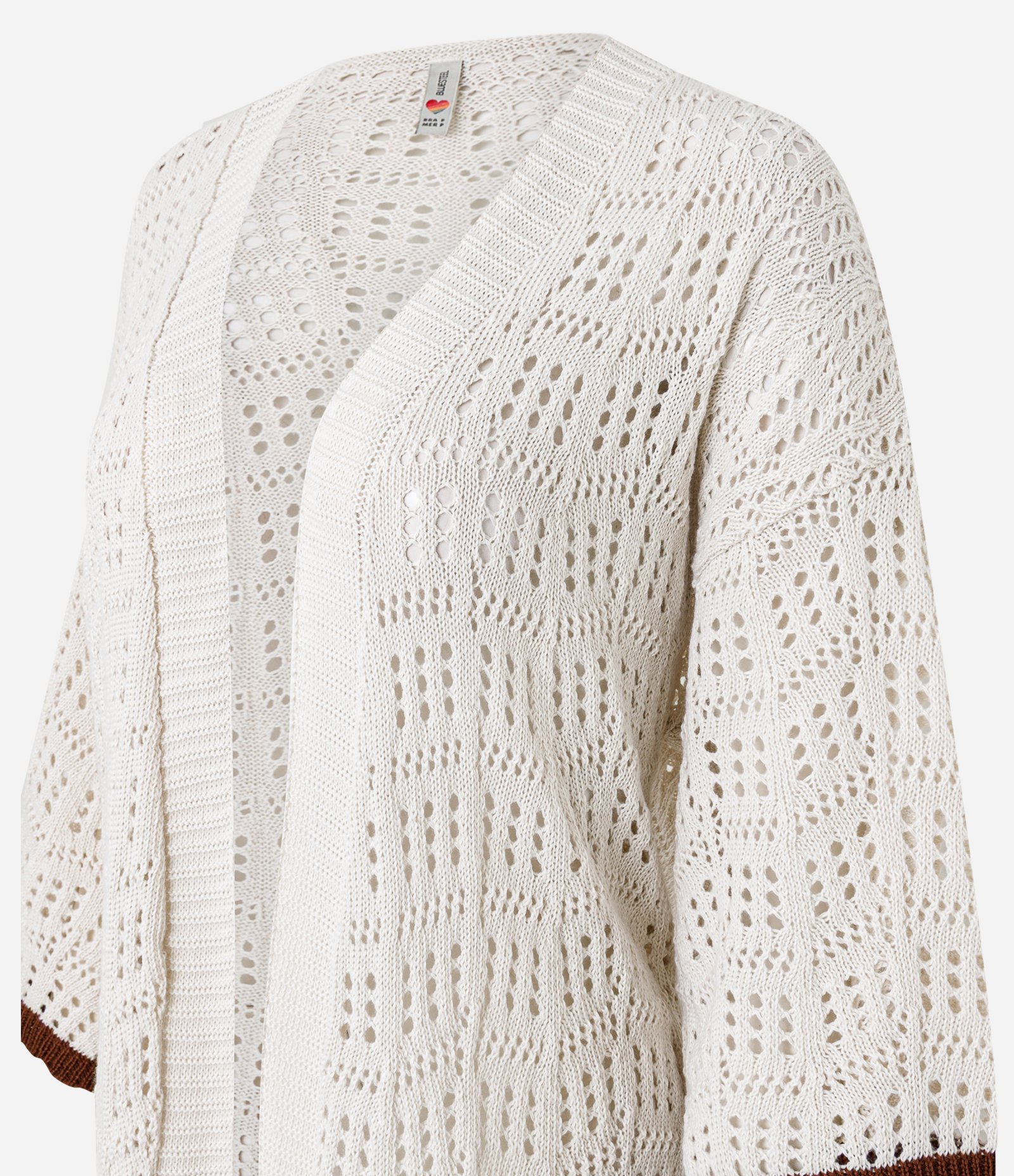 Kimono em Tricô com Barra Contrastante Bege 5