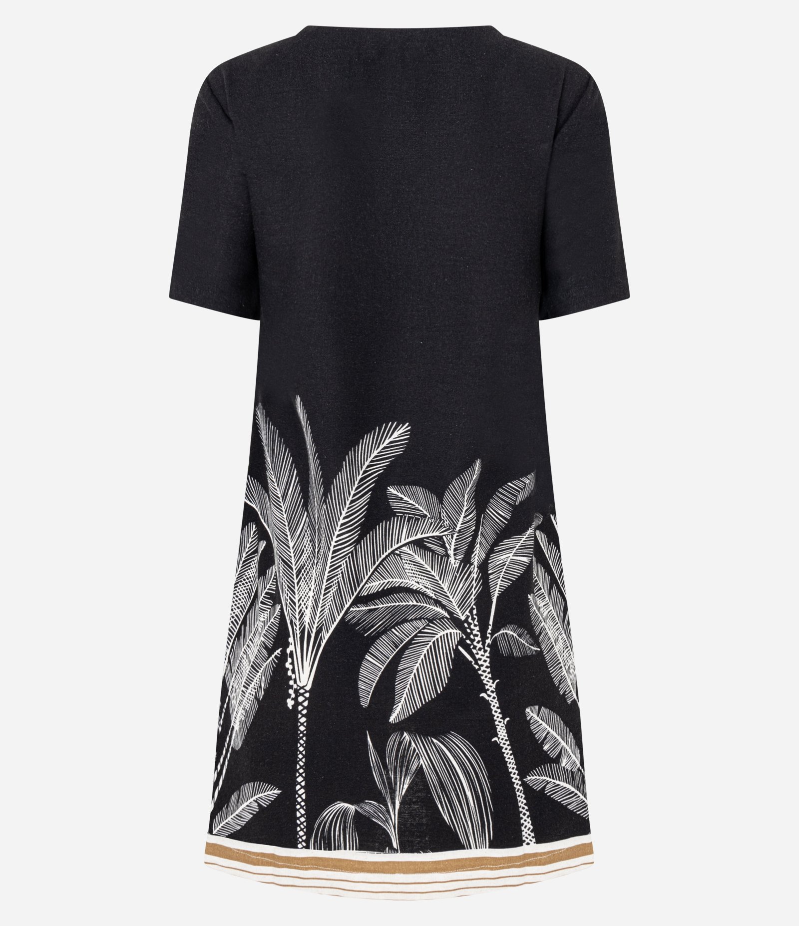 Vestido Manga Curta em Viscolinho com Estampa de Folhagem Preto 2