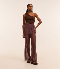 Calça Reta em Tule com Saia Sobreposta