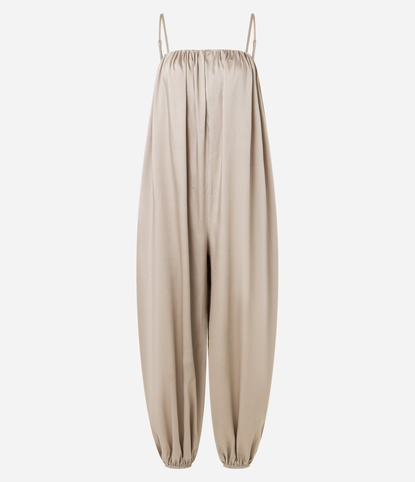 Macacão Aladim em Cetim Sem Manga Bege 4