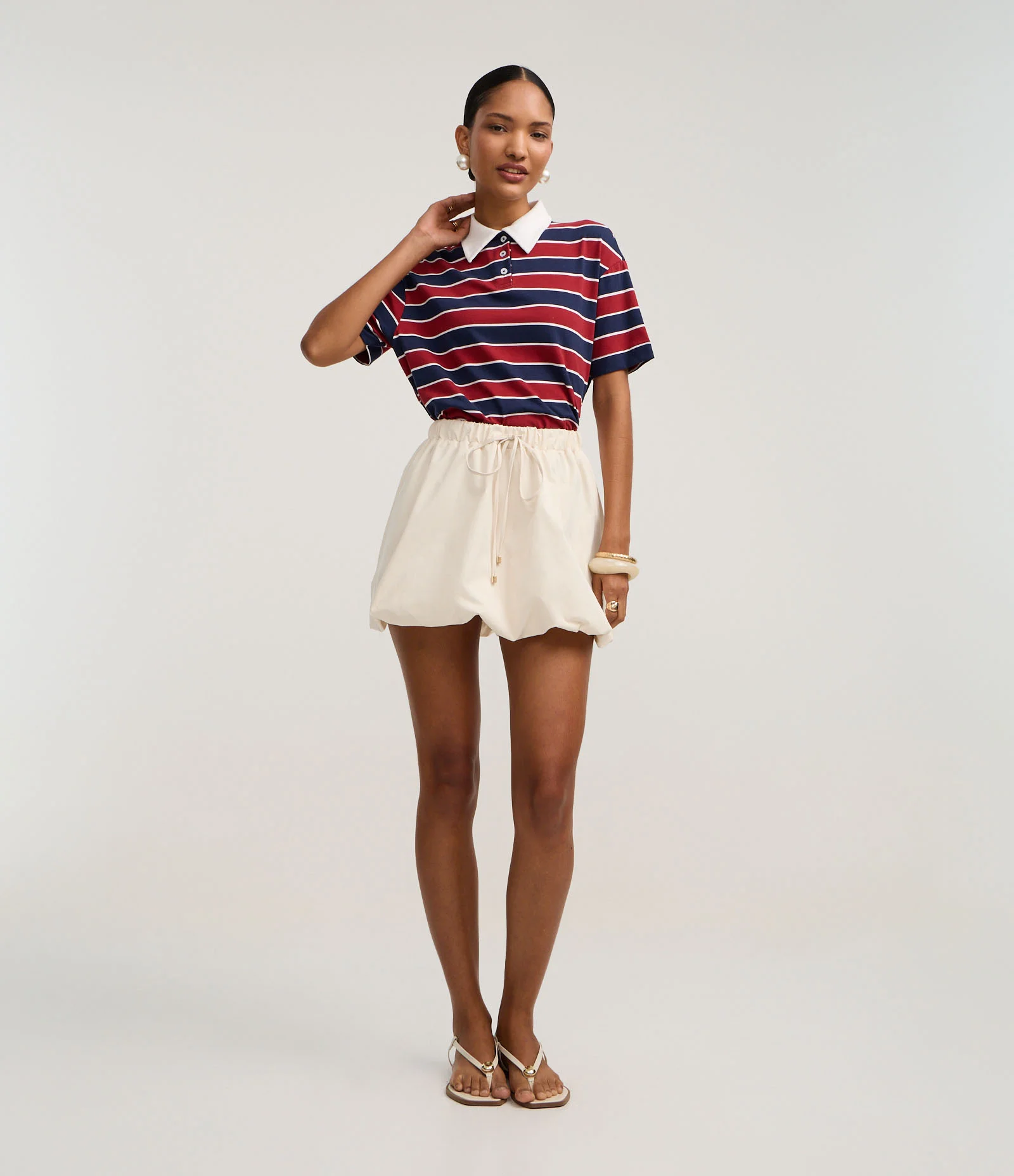 Blusa Polo em Algodão com Listras Horizontais Vermelho/Azul 2