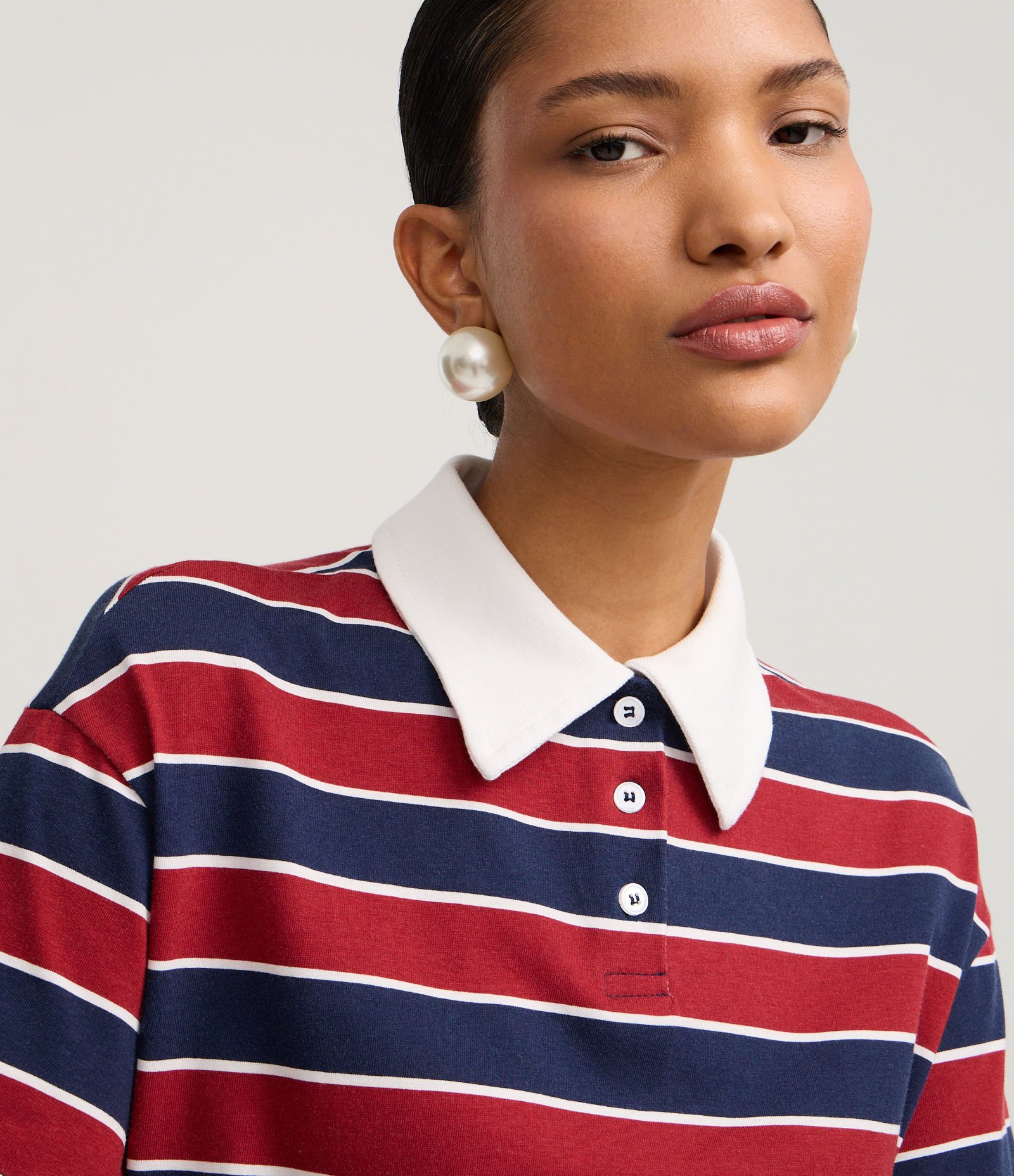 Blusa Polo em Algodão com Listras Horizontais Vermelho/Azul 3