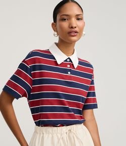 Blusa Polo em Algodão com Listras Horizontais