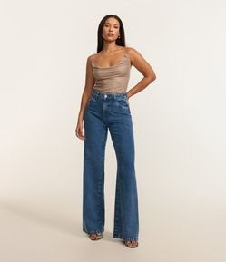 Calça Wide Leg em Jeans sem Costura nas Laterais