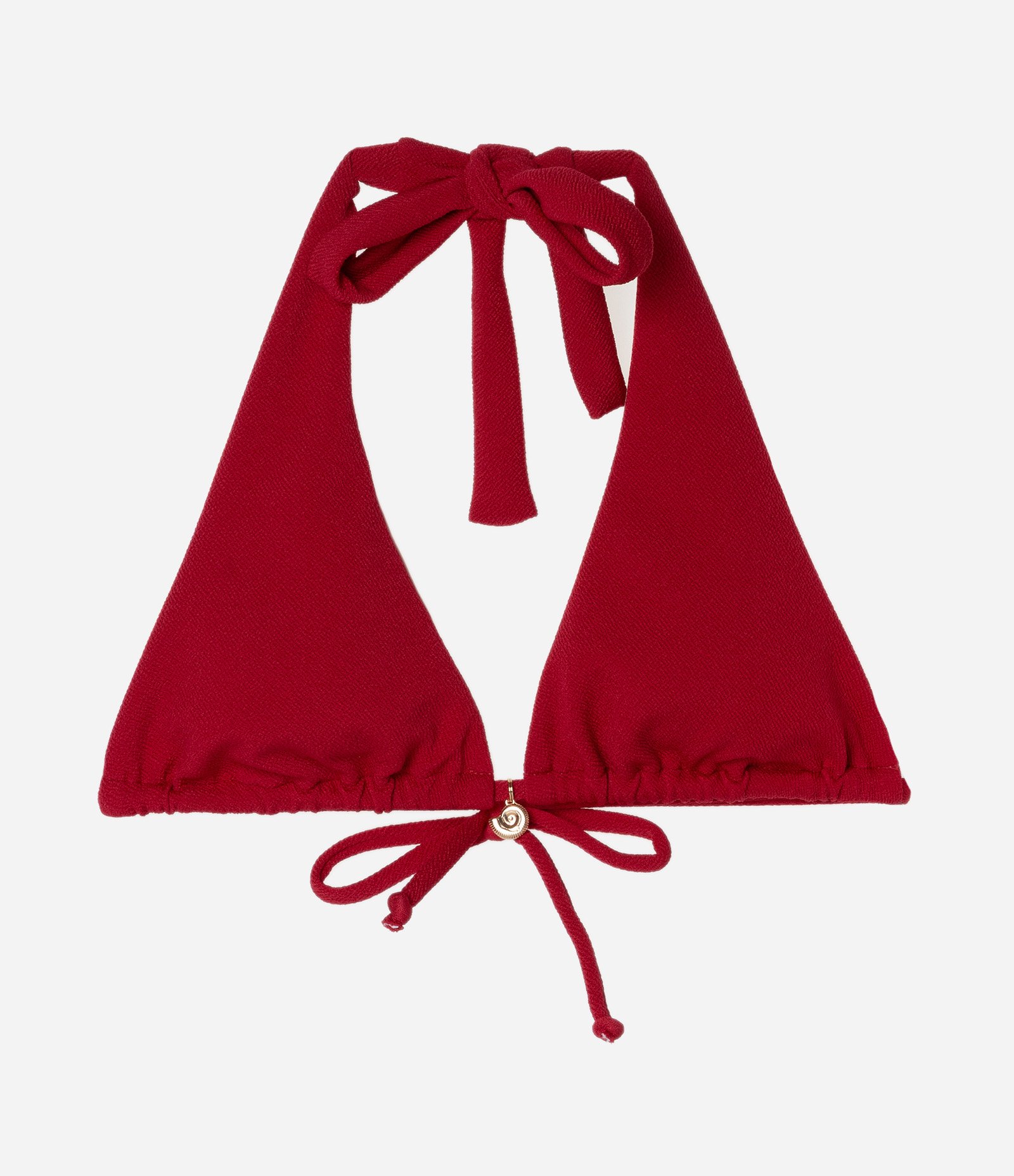 Biquíni Top Cortininha Alongada Texturizada com Pingente de Conchinha Vermelho 1