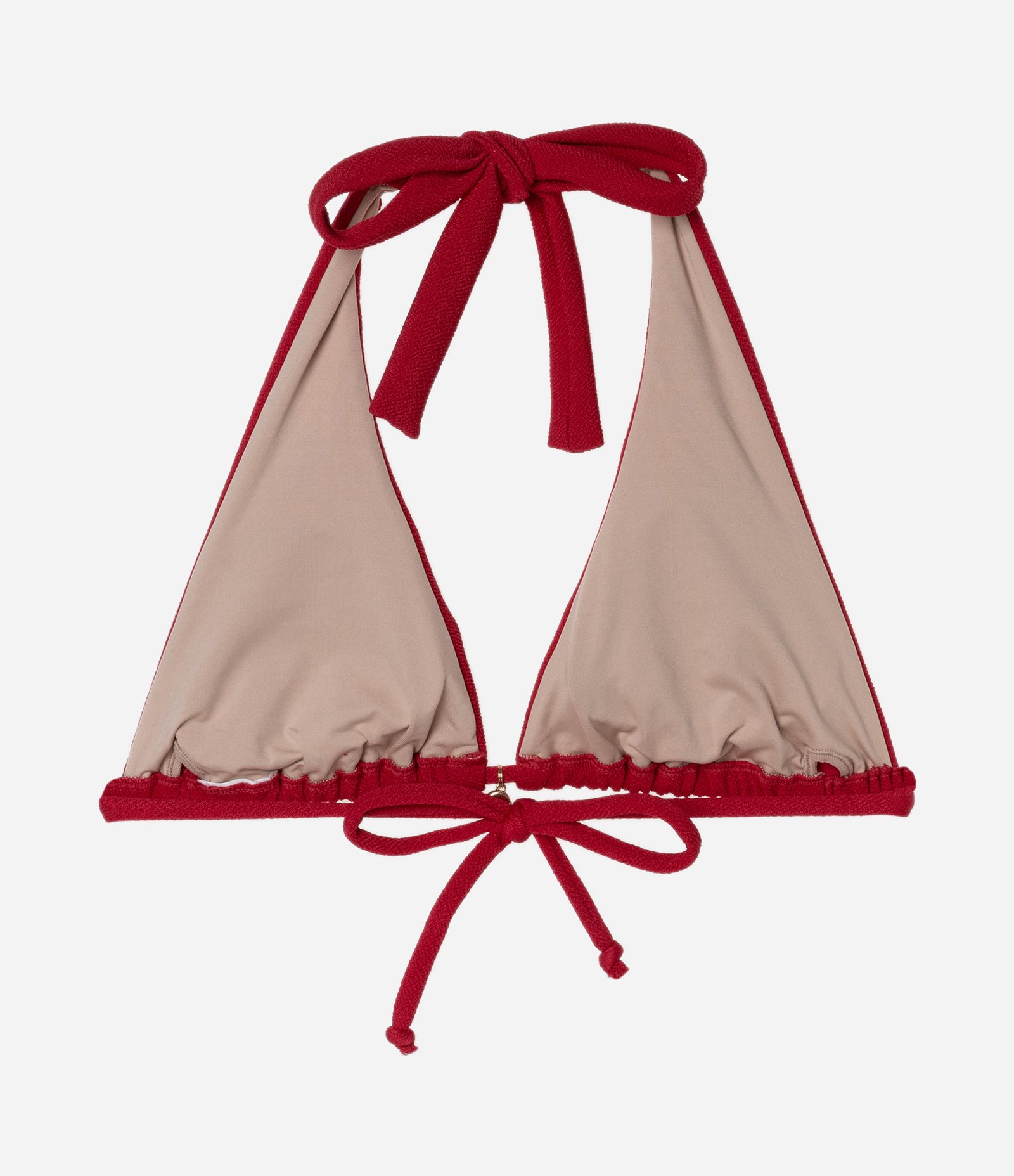 Biquíni Top Cortininha Alongada Texturizada com Pingente de Conchinha Vermelho 2