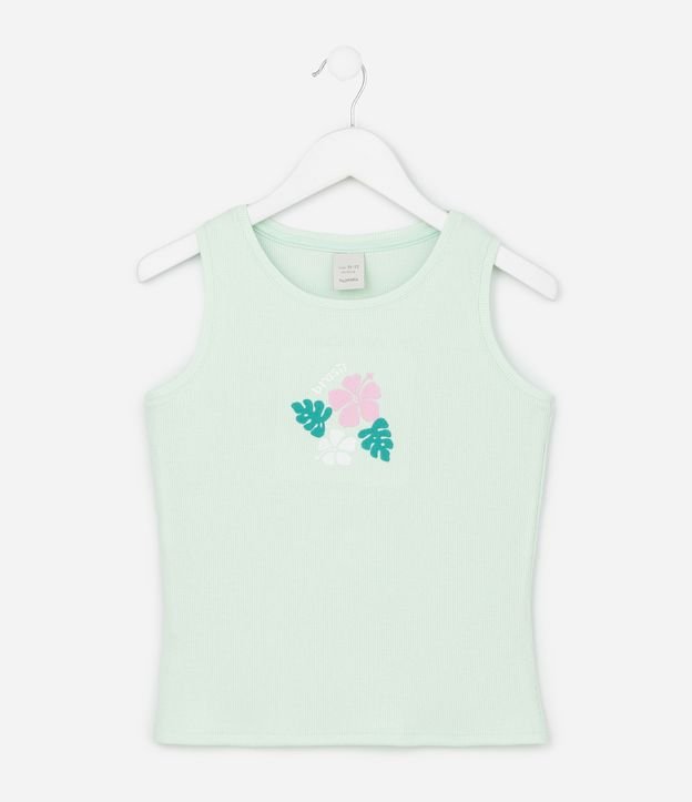 Regata Infantil em Ribana com Bordado Floral - Tam 5 a 14 Anos